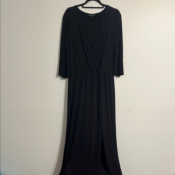 Ashley Stewart Dresses & Skirts - Ashley Stewart V-Neck Maxi Dress 3/4 Sleeve LBD Plunge Soft Stretch‎ Knit